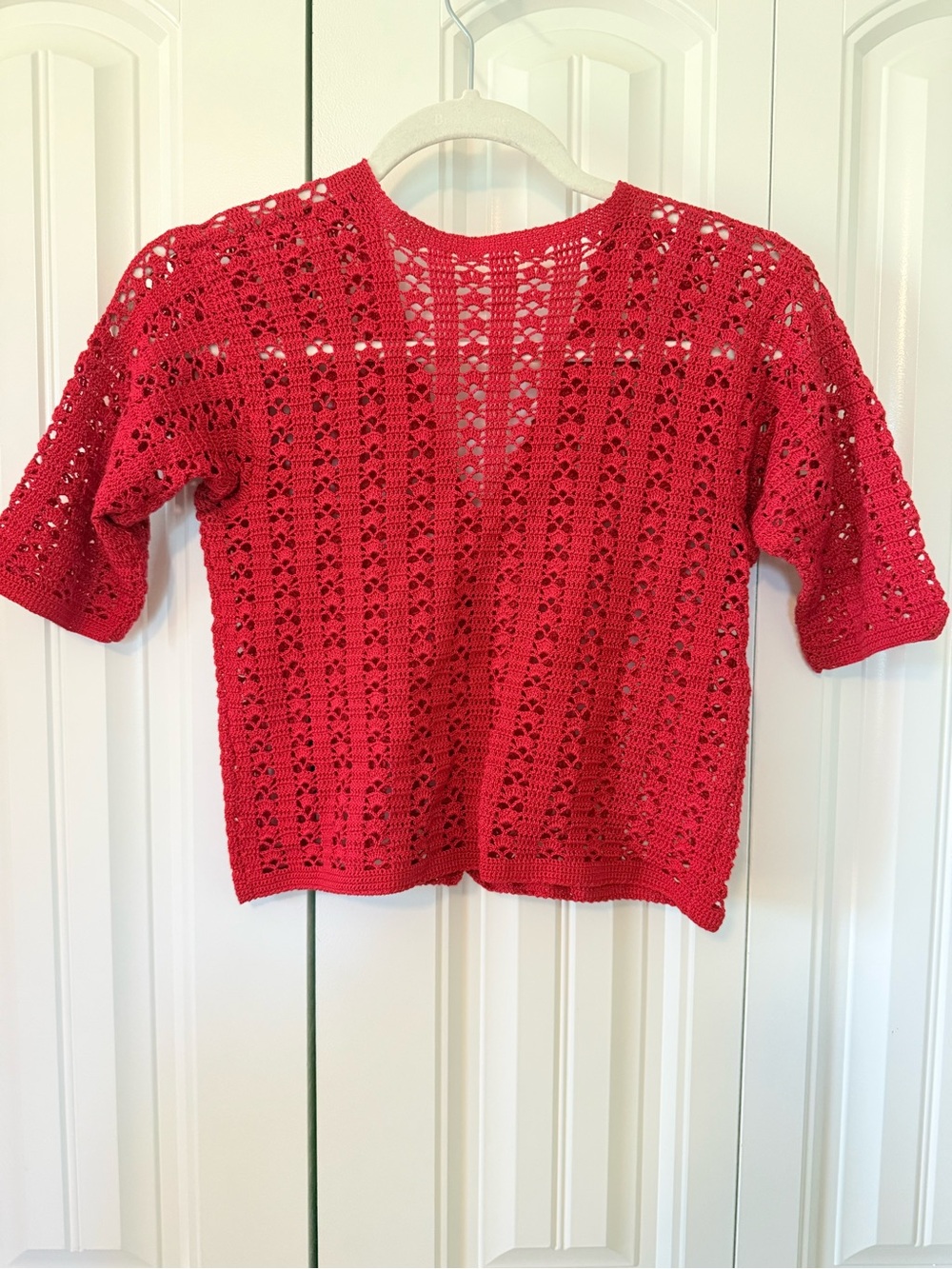 Handmade Red Crocheted Short Sleeve Cardigan - Picture 7 of 7